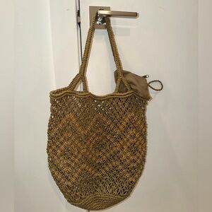Green & Tan Woven Basket BoHo Hobo Bag